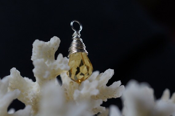 Yellow light Topaz Crystal Wire Wrapped Briolette.