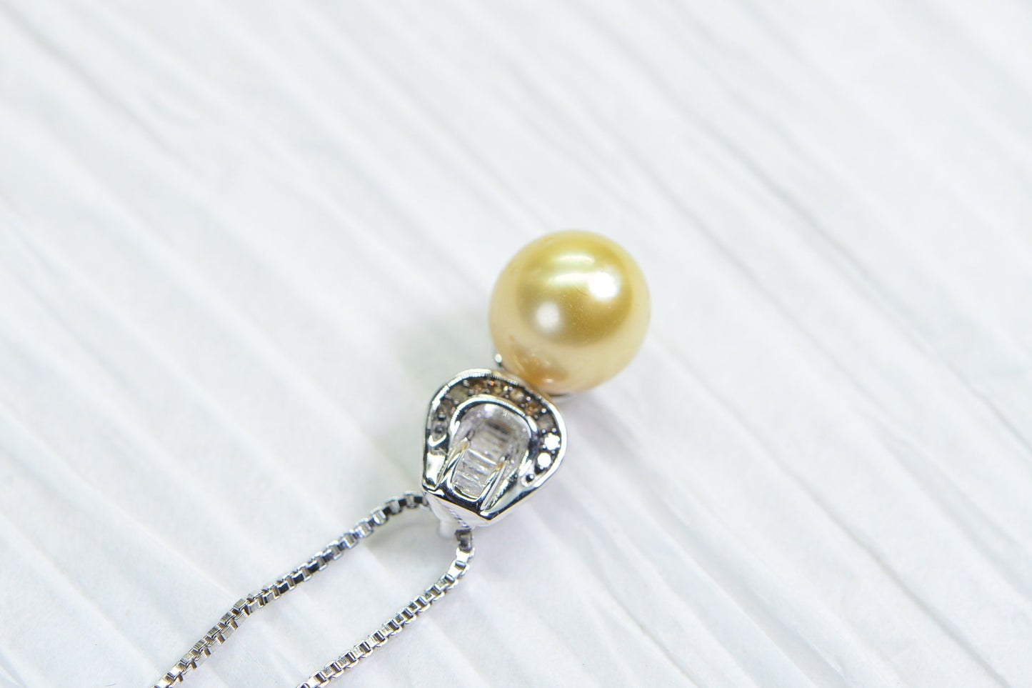South Sea Golden Pearl Pendant: Diamond Sterling Silver Necklace