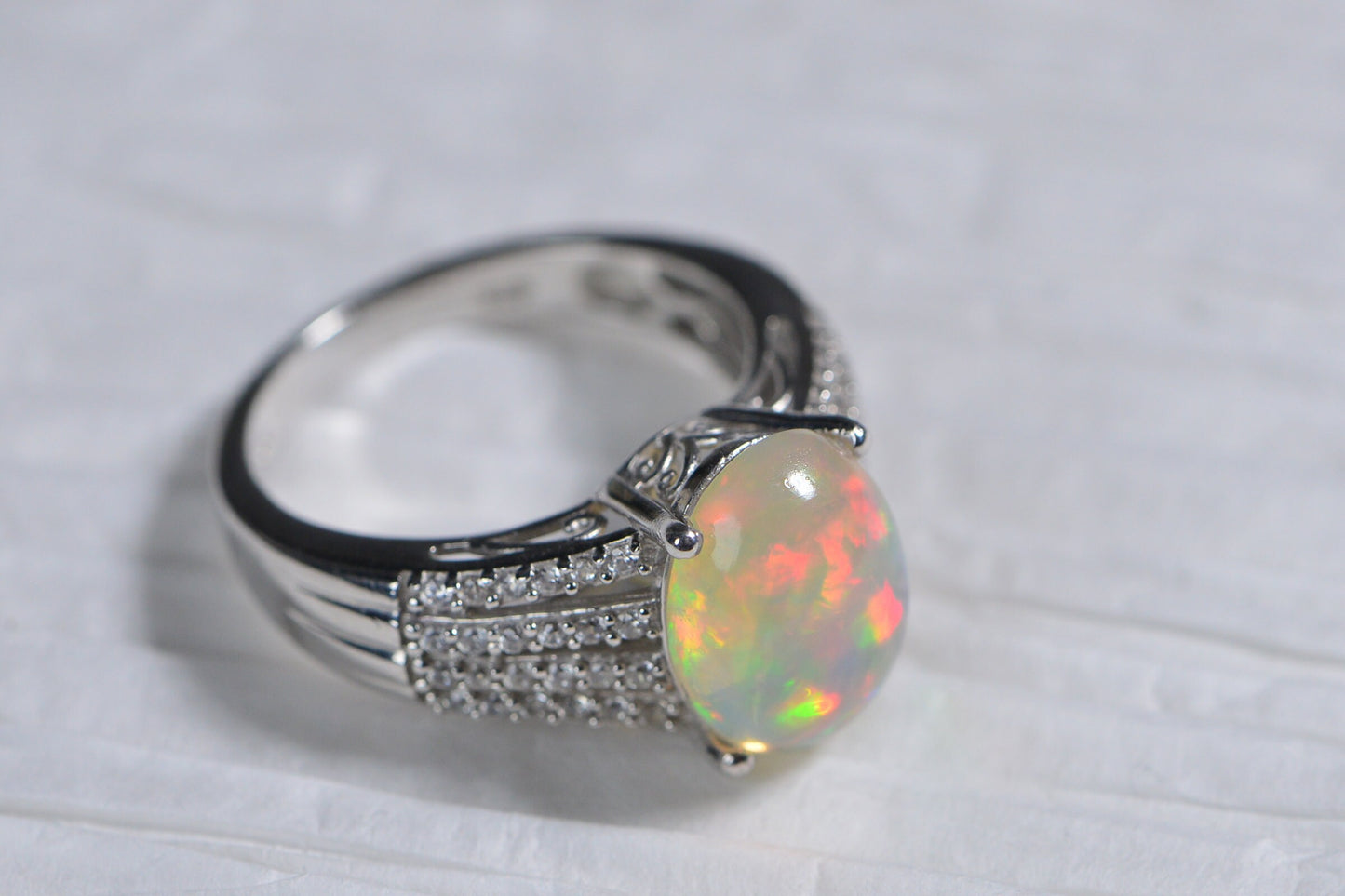 Ethiopian Opal Ring: Sterling Silver Halo, October Birthstone