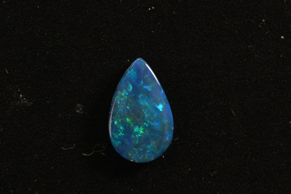 Australian Black Opal Doublet: Pear Cabochon Gemstone, 0.45ct