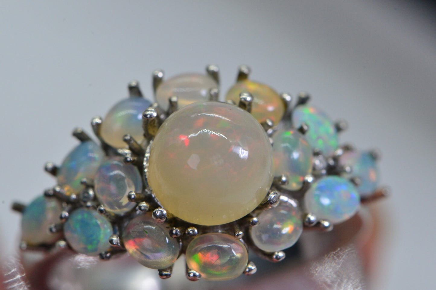 Ethiopian Opal Flower Ring: Sterling Silver Cocktail Ring