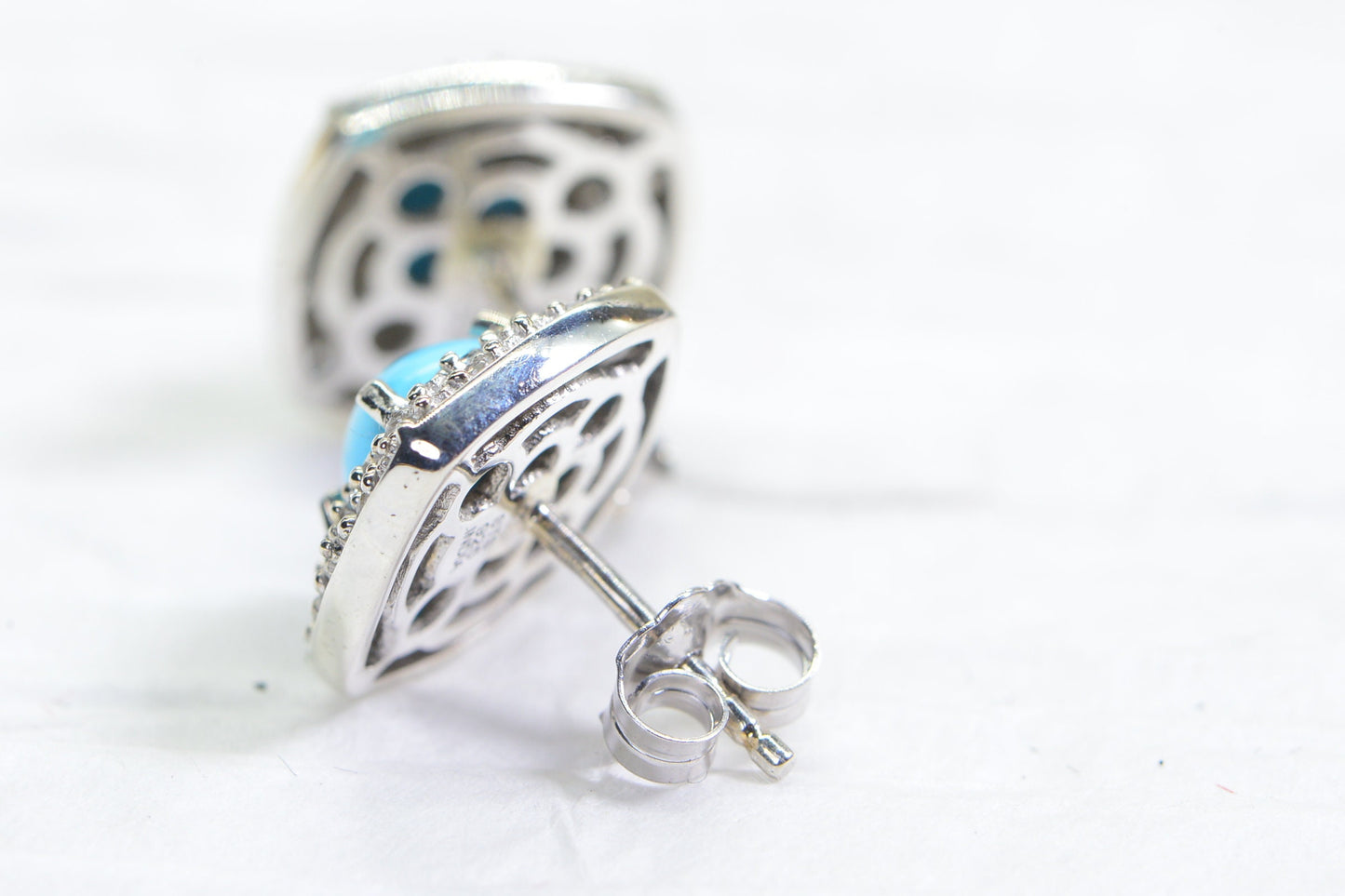 Sleeping Beauty Turquoise Stud Earrings: White Zircon, Sterling Silver