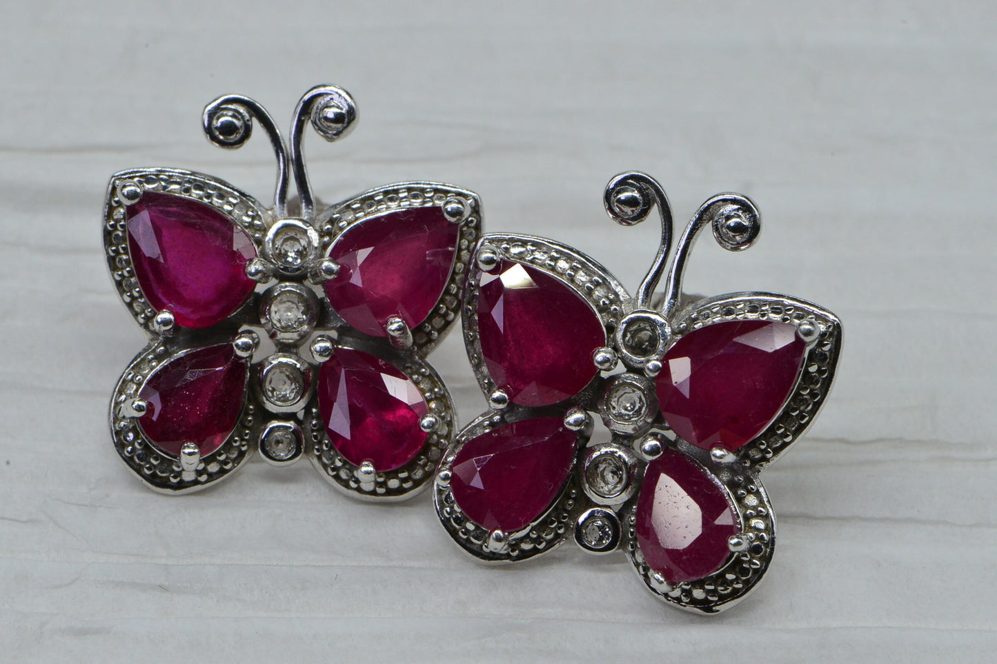 Genuine Ruby Butterfly Stud Earrings Prong Set Sterling Silver Birthstone July