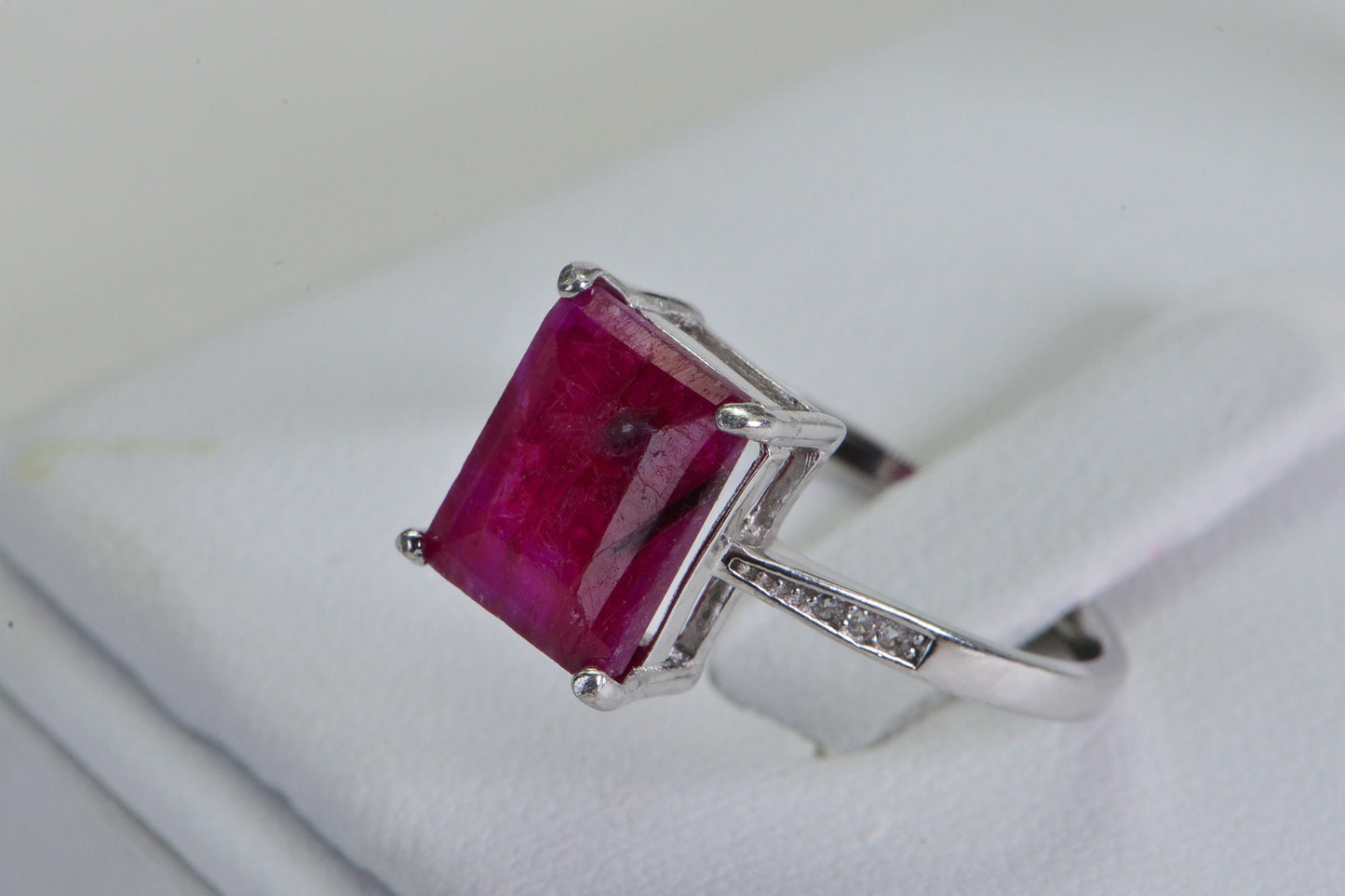 Natural Ruby Rectangle Sterling Silver Ring: July Birthstone