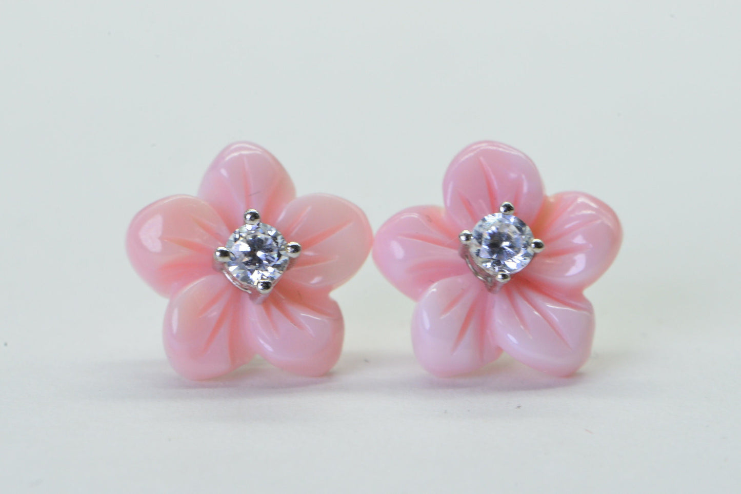 Queen Conch Pink Rose Earrings, Sterling Silver CZ Studs