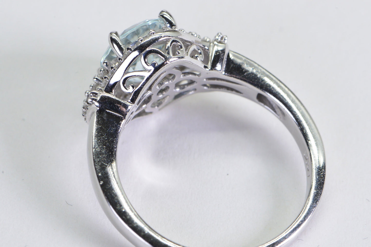 Aquamarine Diamond Halo Ring: Sterling Silver Engagement Ring