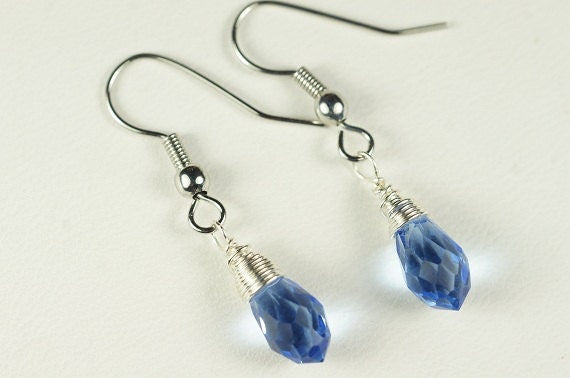 Blue Topaz Teardrop Earrings, Silver Plated Dangle Earrings