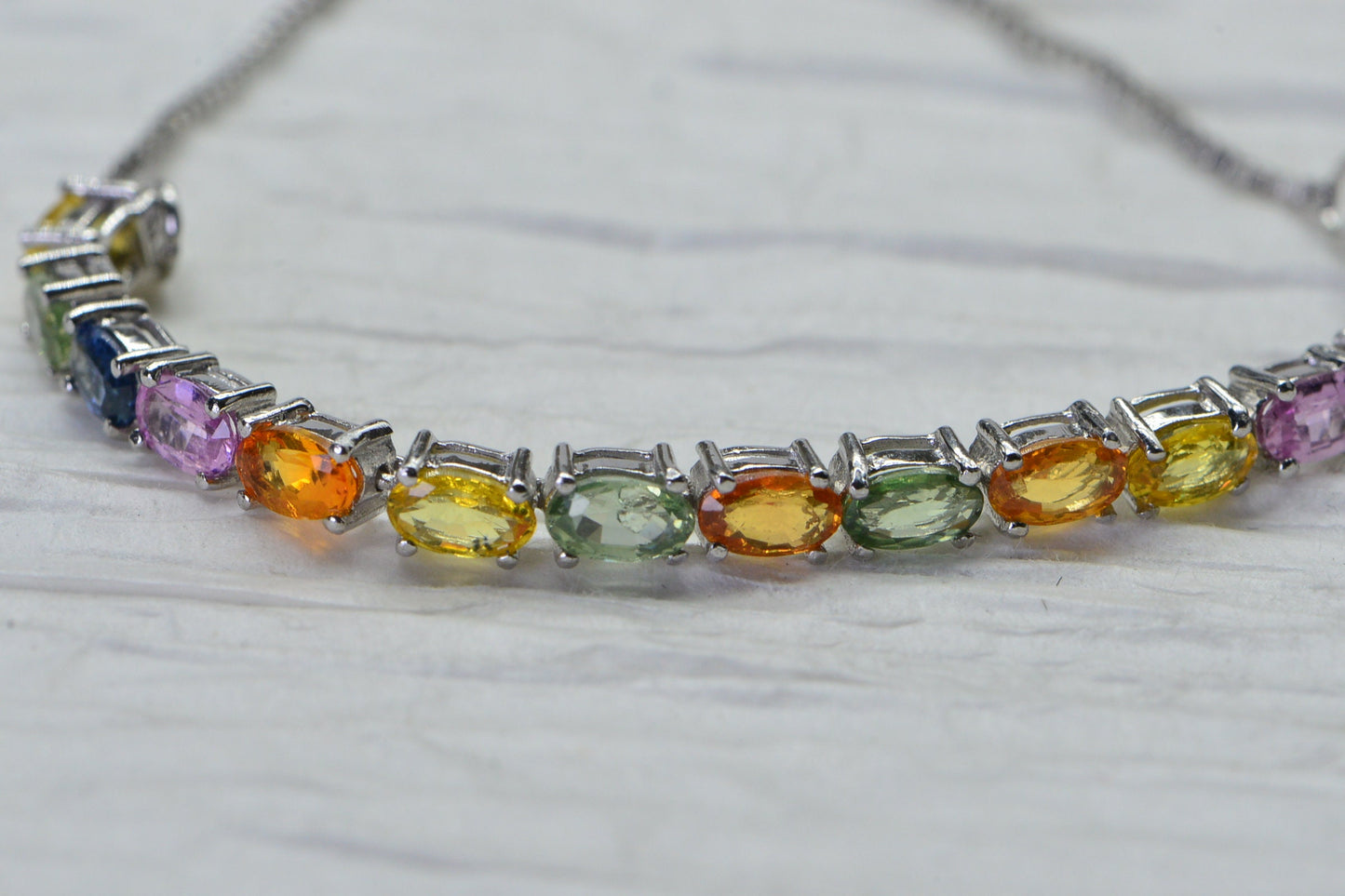 Rainbow Sapphire Bolo Bracelet: Sterling Silver September Birthstone