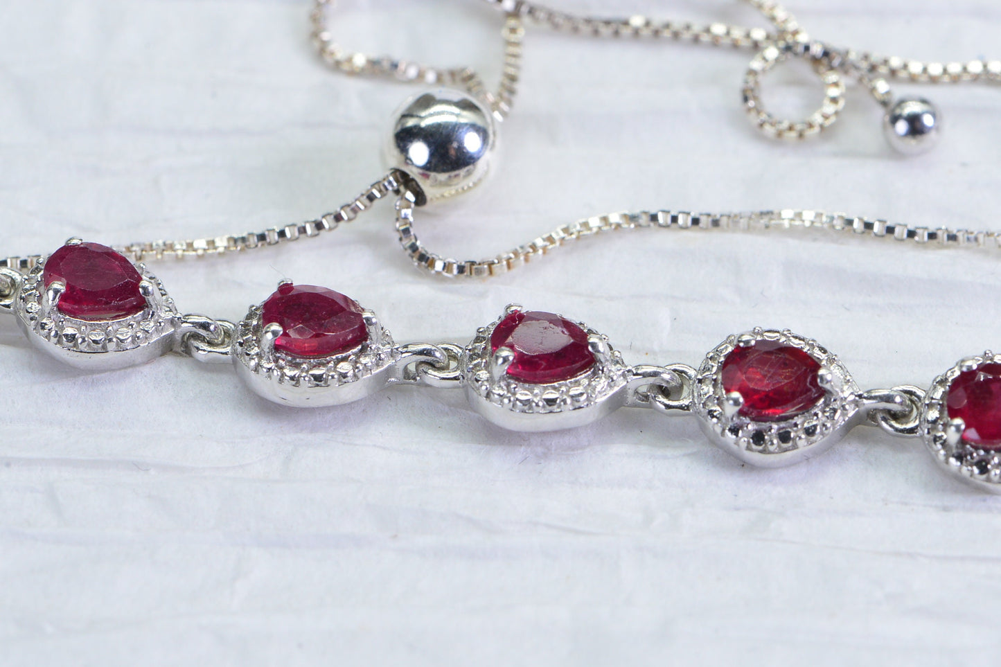 Natural Ruby Sterling Silver Link Bracelet: July Birthstone