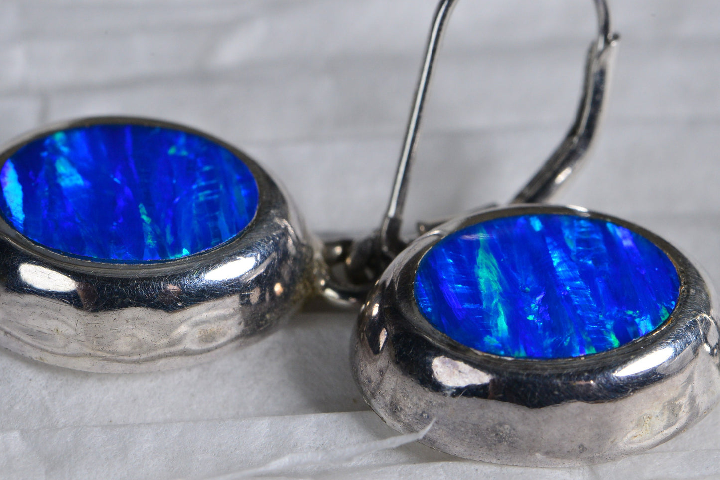 Blue Opal Sterling Silver Dangle Earrings: Vintage Mexico 925