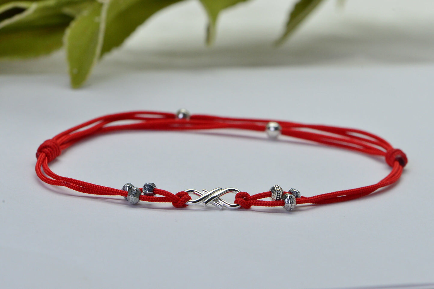 Red Braided Cord Bracelet: Sterling Silver Plated Infinity Charm