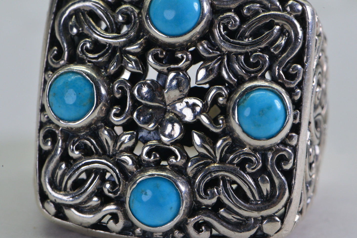 Carved Sterling Silver Turquoise Ring - Size 7
