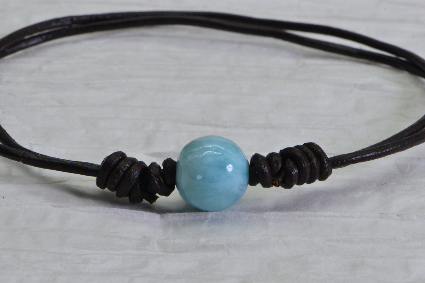 Larimar Bead Bracelet: Genuine Gemstone on Leather Cord