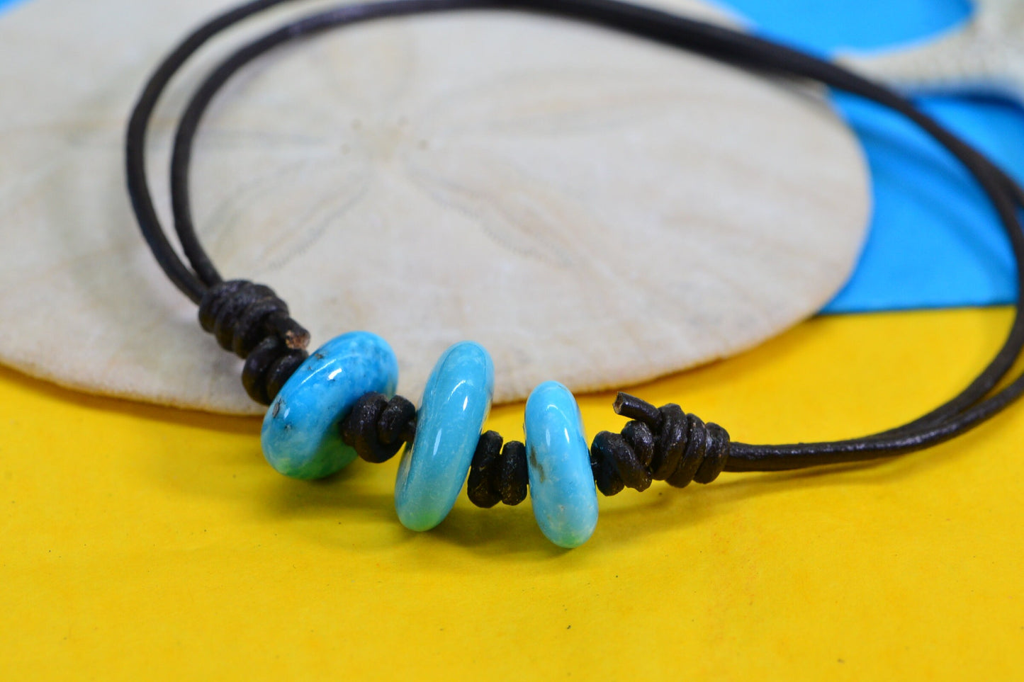 Sleeping Beauty Turquoise Bracelet: Natural Leather Cord, Adjustable Fit