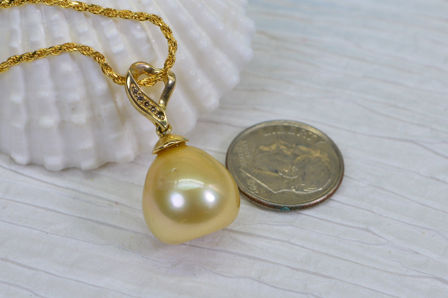 Golden South Sea Pearl Pendant: Diamond 24K Gold over Sterling Silver