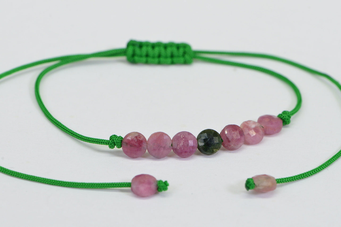 Pink Tourmaline Beaded Bracelet: Adjustable Gemstone Cord Bracelet