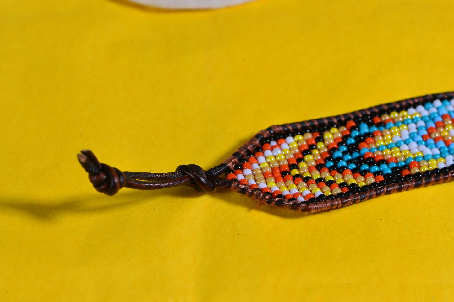 Aztec Seed Bead Leather Bracelet: Loom Woven Friendship Jewelry