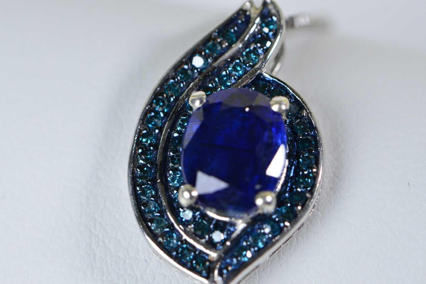 Vintage Pendant Sapphire and real Blue Diamond Drop Sterling silver Pendant Mother Day Gift