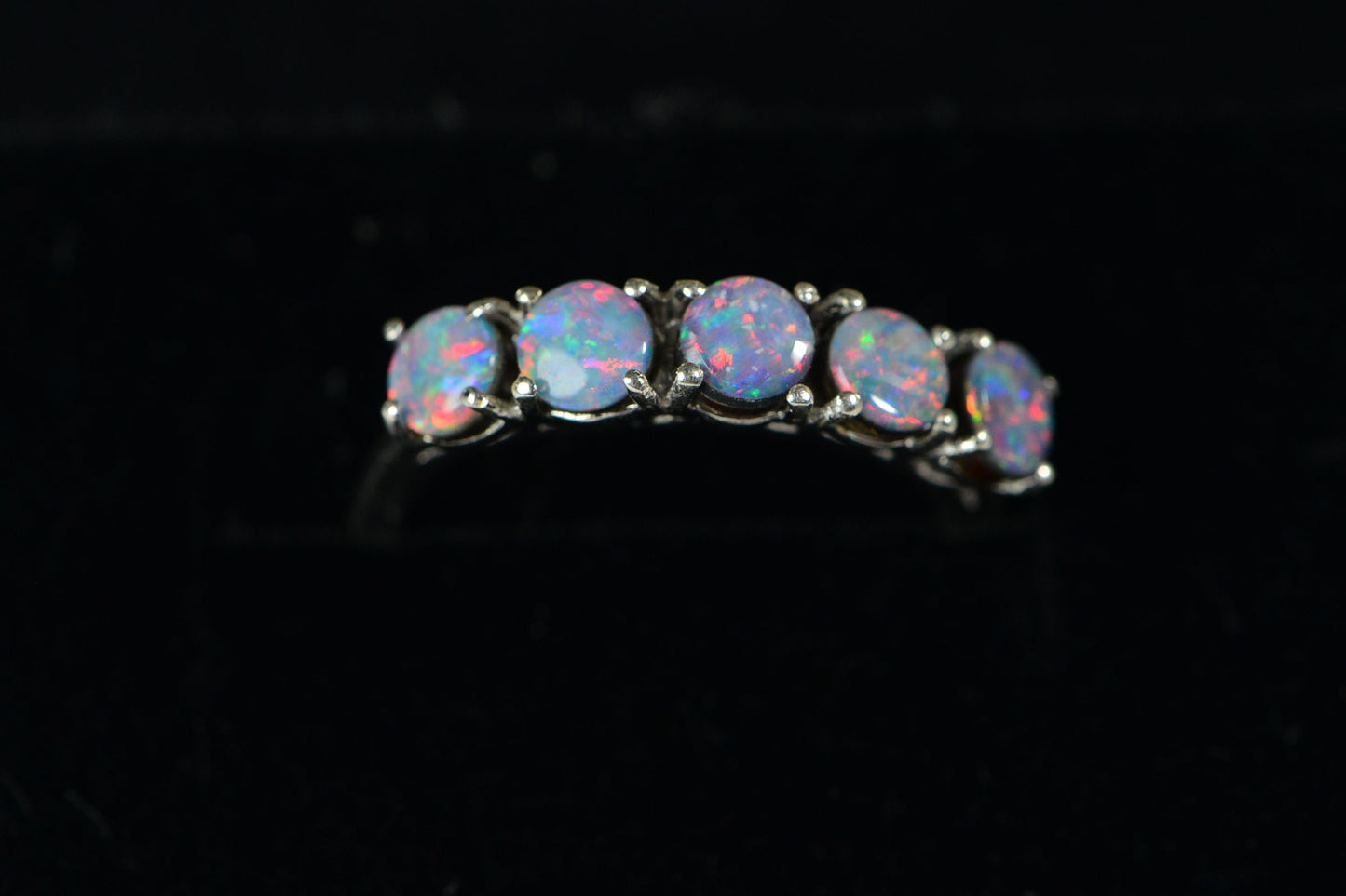 Australian Opal Stacking Ring: Sterling Silver Band, Round Birthstone