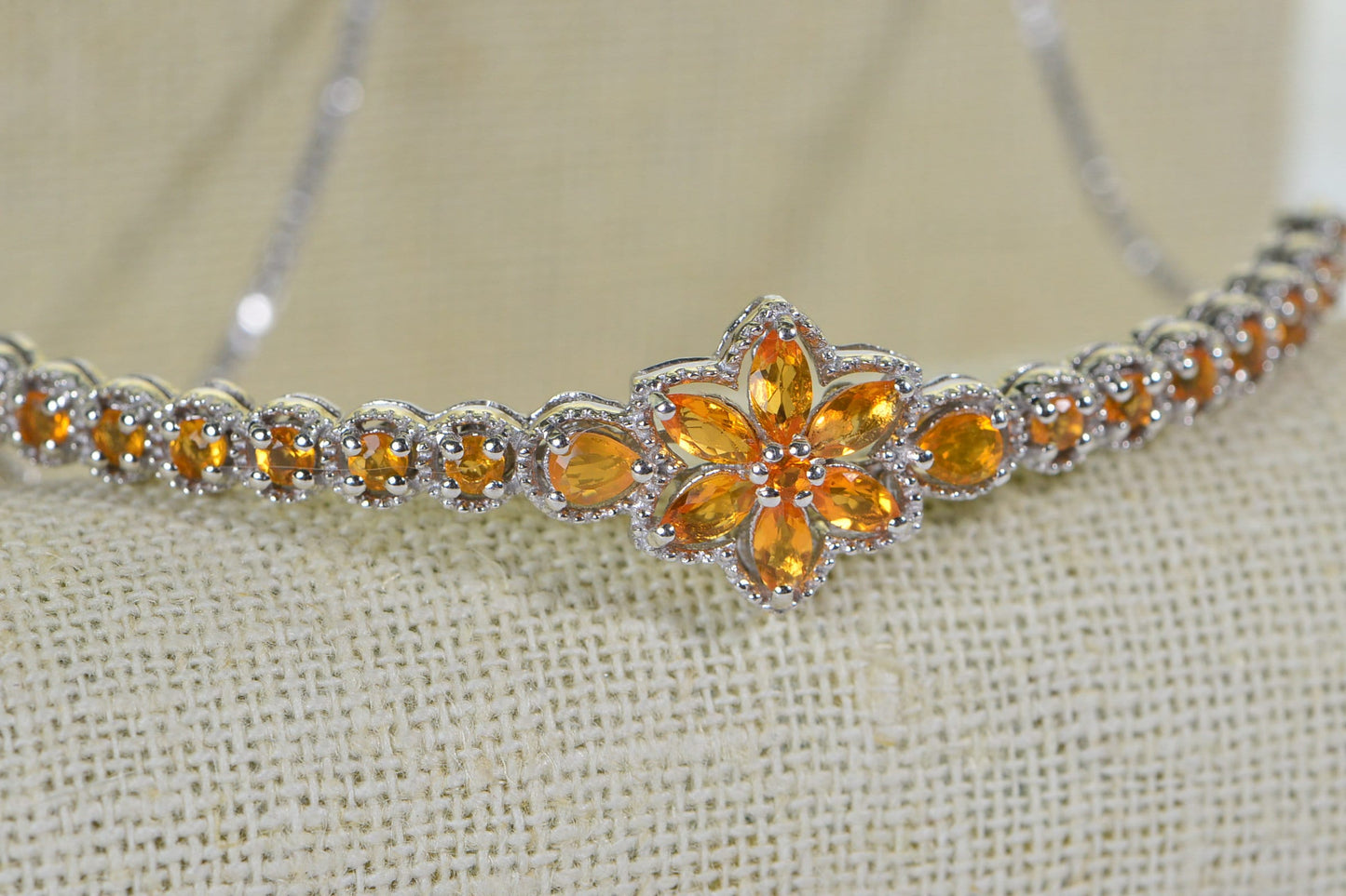 Mexican Fire Opal Flower Bracelet: Sterling Silver Bolo Adjustable Bracelet