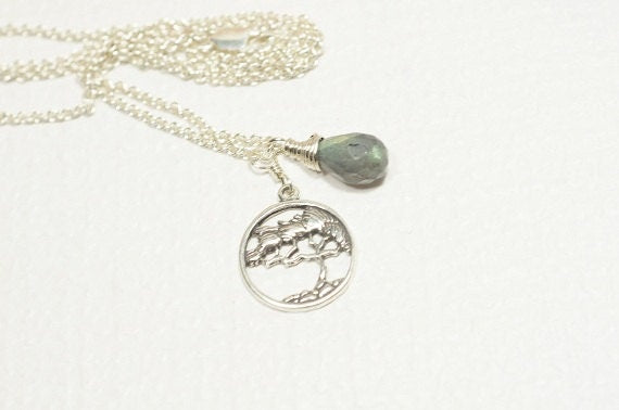 Labradorite Pendant Necklace Tea Tree Sterling Silver Jewelry