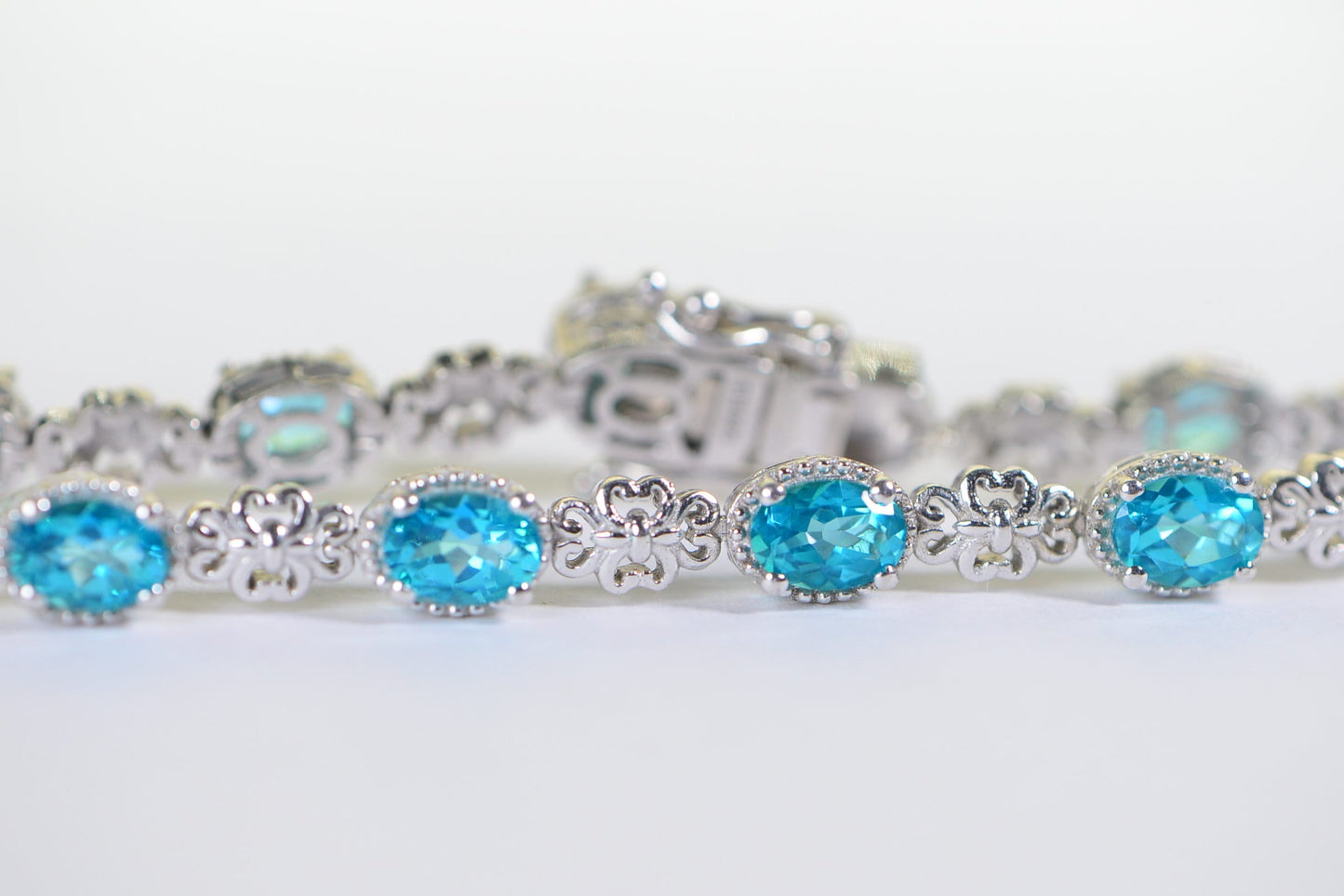 Neon Blue Apatite Sterling Silver Tennis Bracelet: Vintage Gemstone Jewelry
