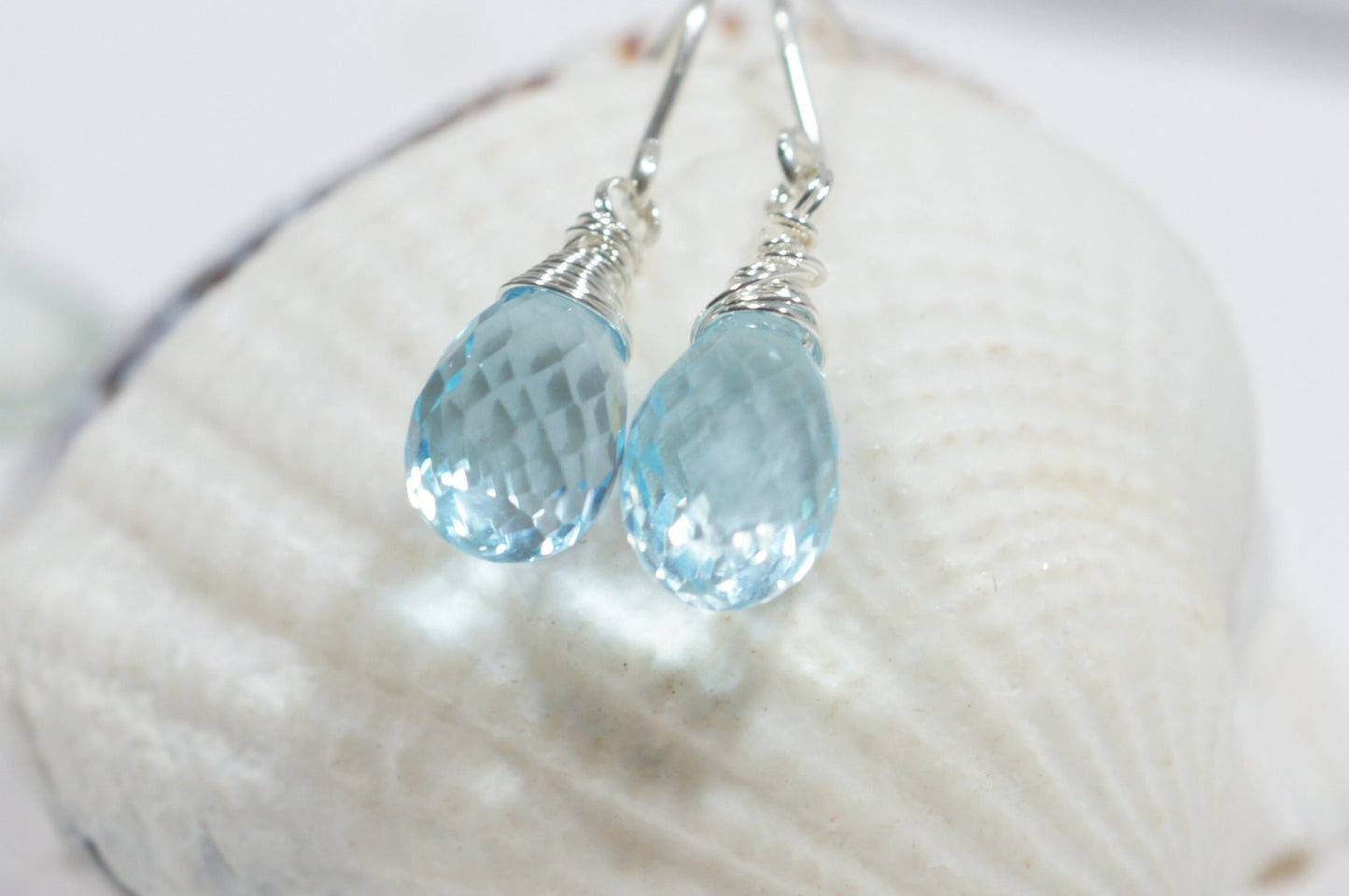 Genuine Topaz Earrings Blue Crystal Teardrop Earrings Birthstone For October Minimalist Jewelry