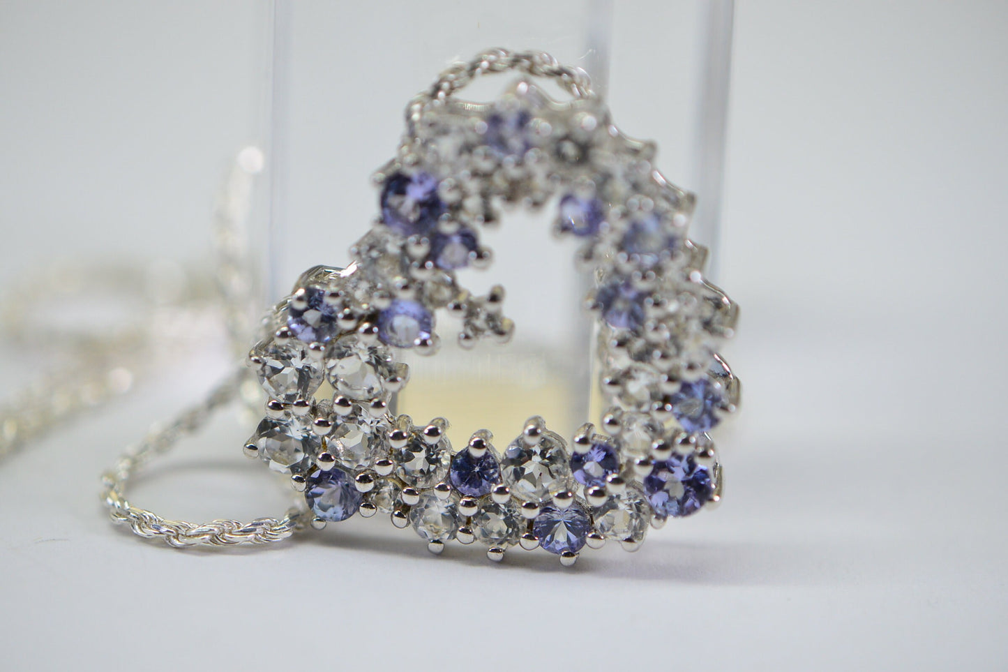 Sterling Silver Tanzanite & White Topaz Heart Pendant - 20" Chain