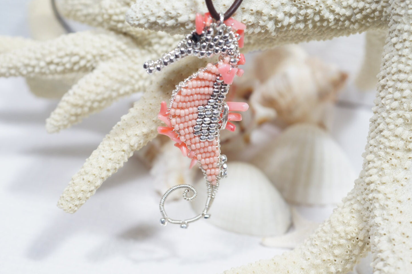 Seahorse Pendant Wire Wrapped Seahorse Pink Coral Seahorse Wired Seahorse