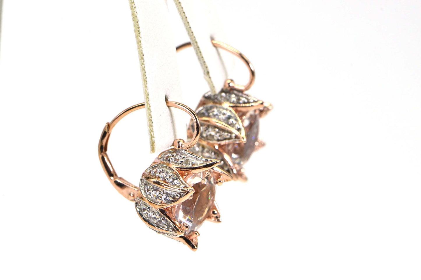 14K Rose Gold Flower Earrings: White Topaz Vintage Style