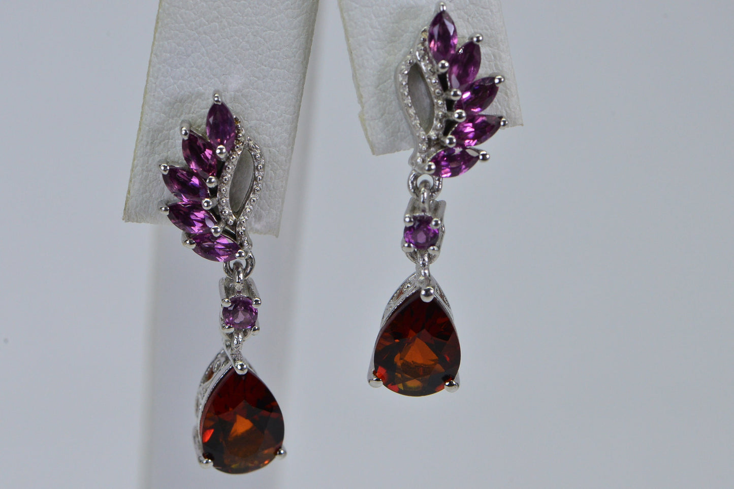Garnet & Rhodolite Teardrop Dangle Earrings, Sterling Silver
