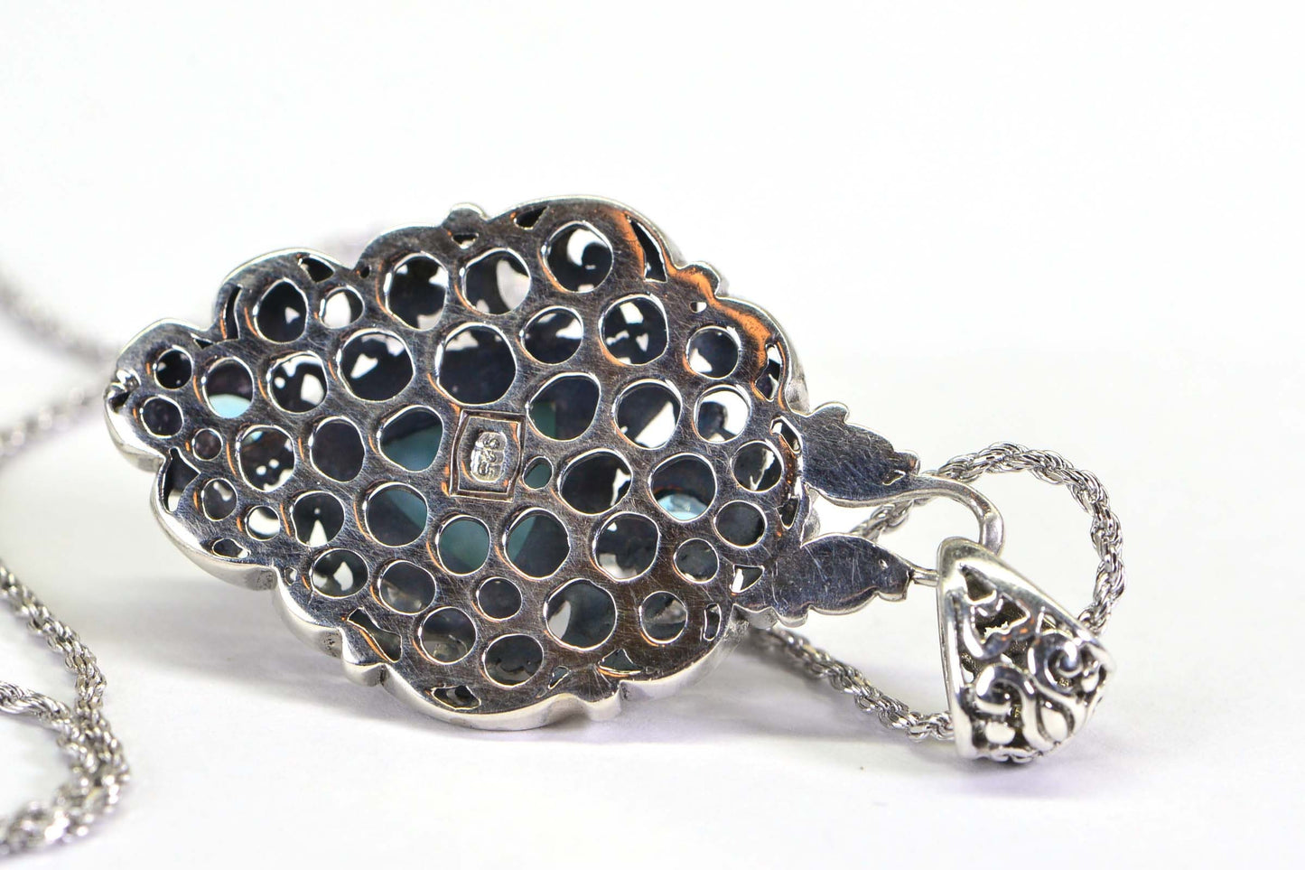 Filigree Larimar Pendant: Sterling Silver, Blue Topaz Necklace