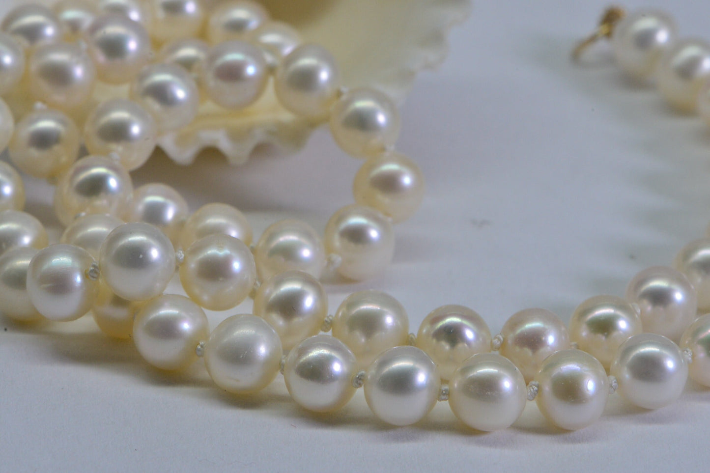 AAA Freshwater Pearl Necklace: 14K Gold, Knotted Silk Cord