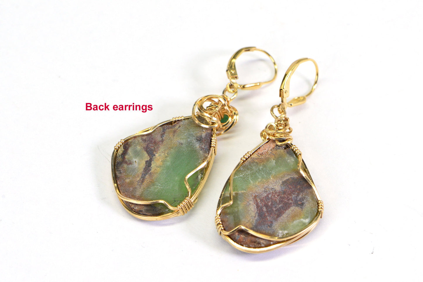 14K Gold-Filled Wire Wrapped Chrysoprase Drop Earrings