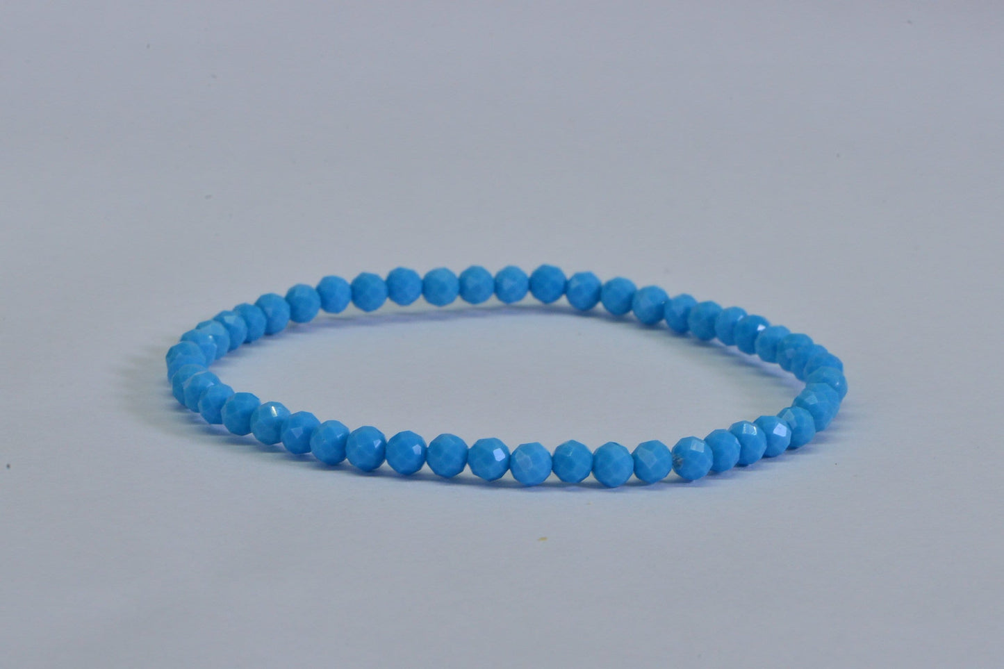 Sleeping Beauty Turquoise Beaded Bracelet: 4mm Faceted Gemstone, Adjustable Boho Anklet