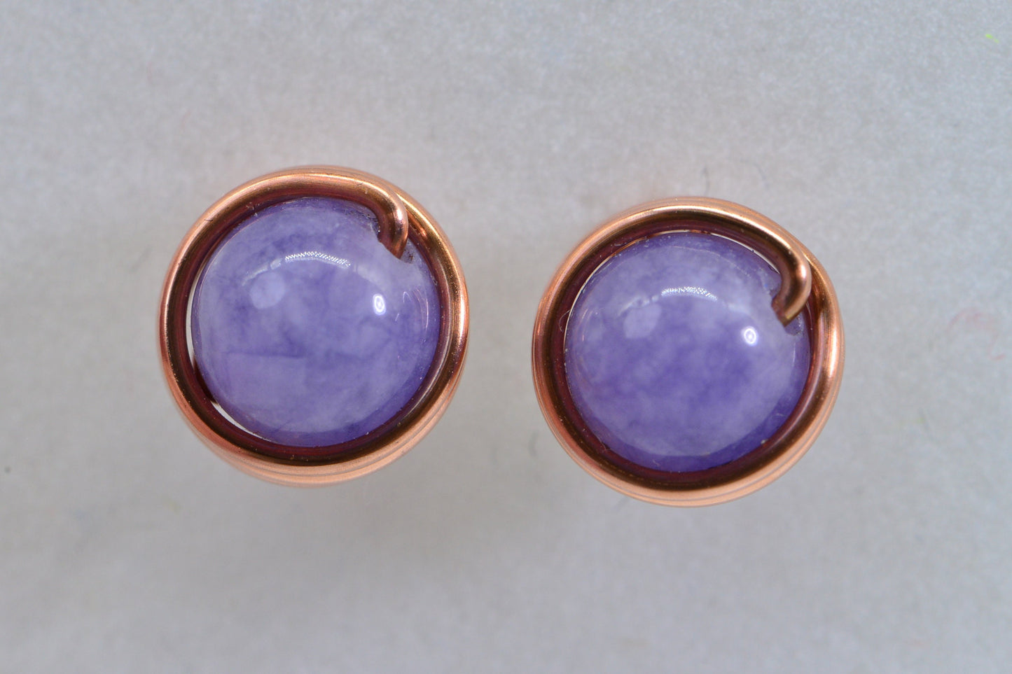 Handmade Tanzanite Quartz Copper Wire Wrapped Stud Earrings