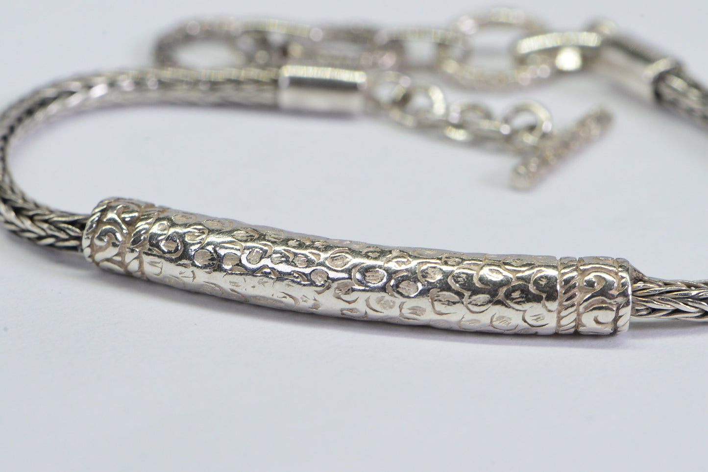 Sterling Silver Byzantine Chain Bracelet, Vintage Toggle Clasp, 8 inch
