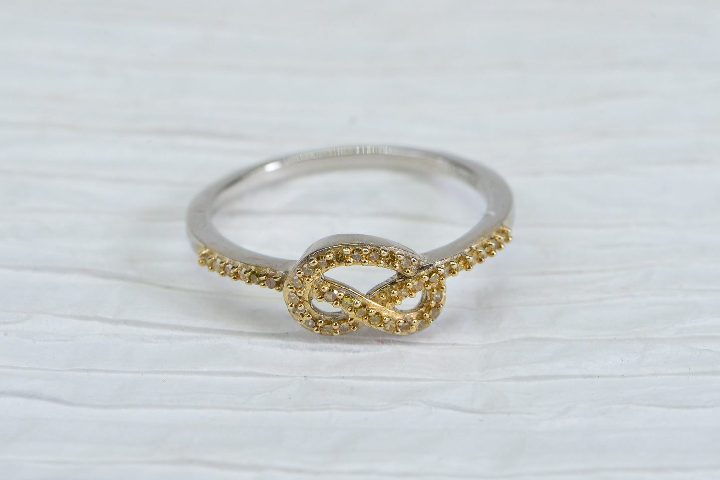 Vintage Yellow Diamond Knot Ring: 14K Gold & Sterling Silver Size Ring 8 US