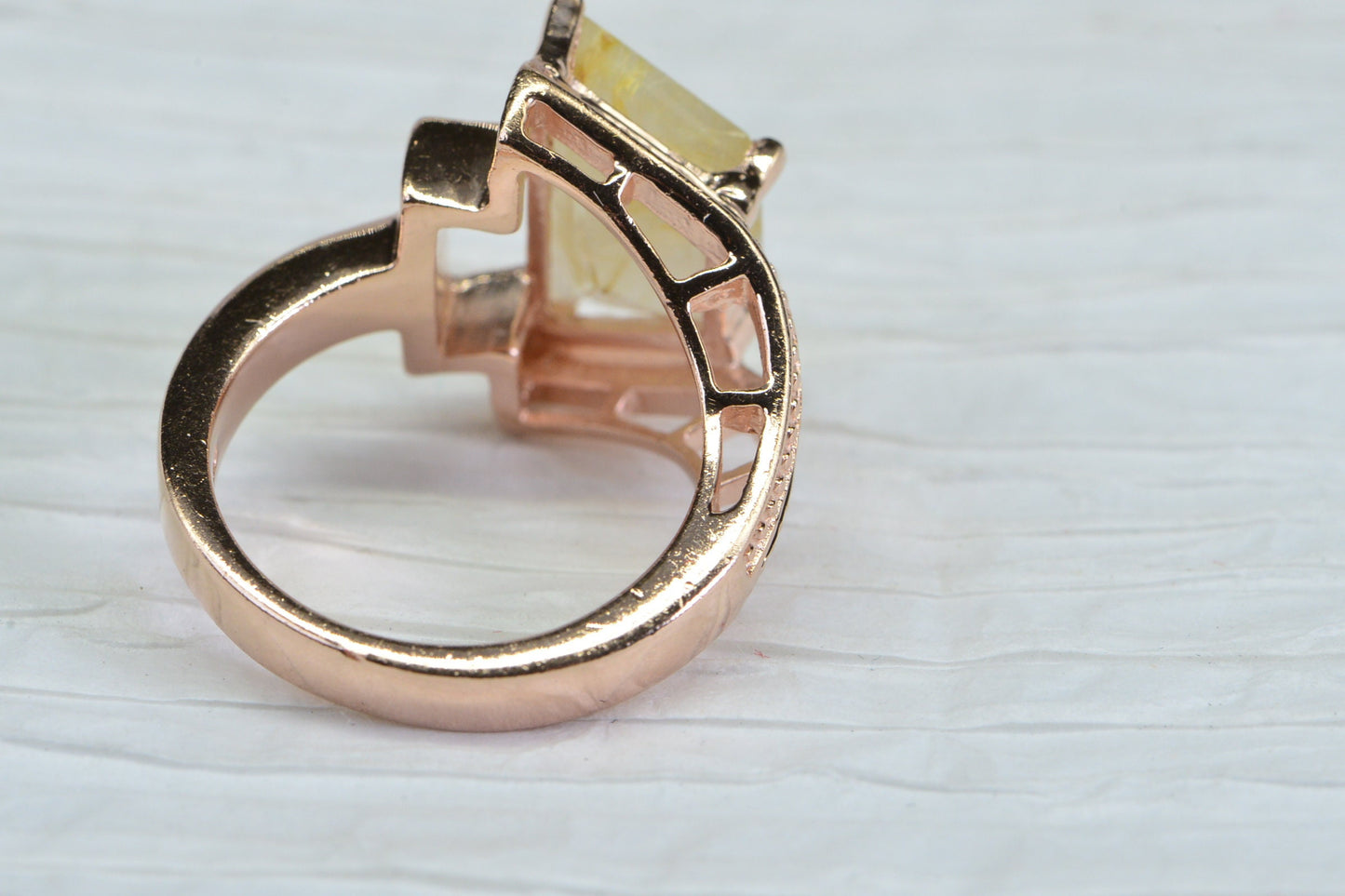 Golden Rutilated Quartz Ring: 14K Rose Gold Over Sterling Silver