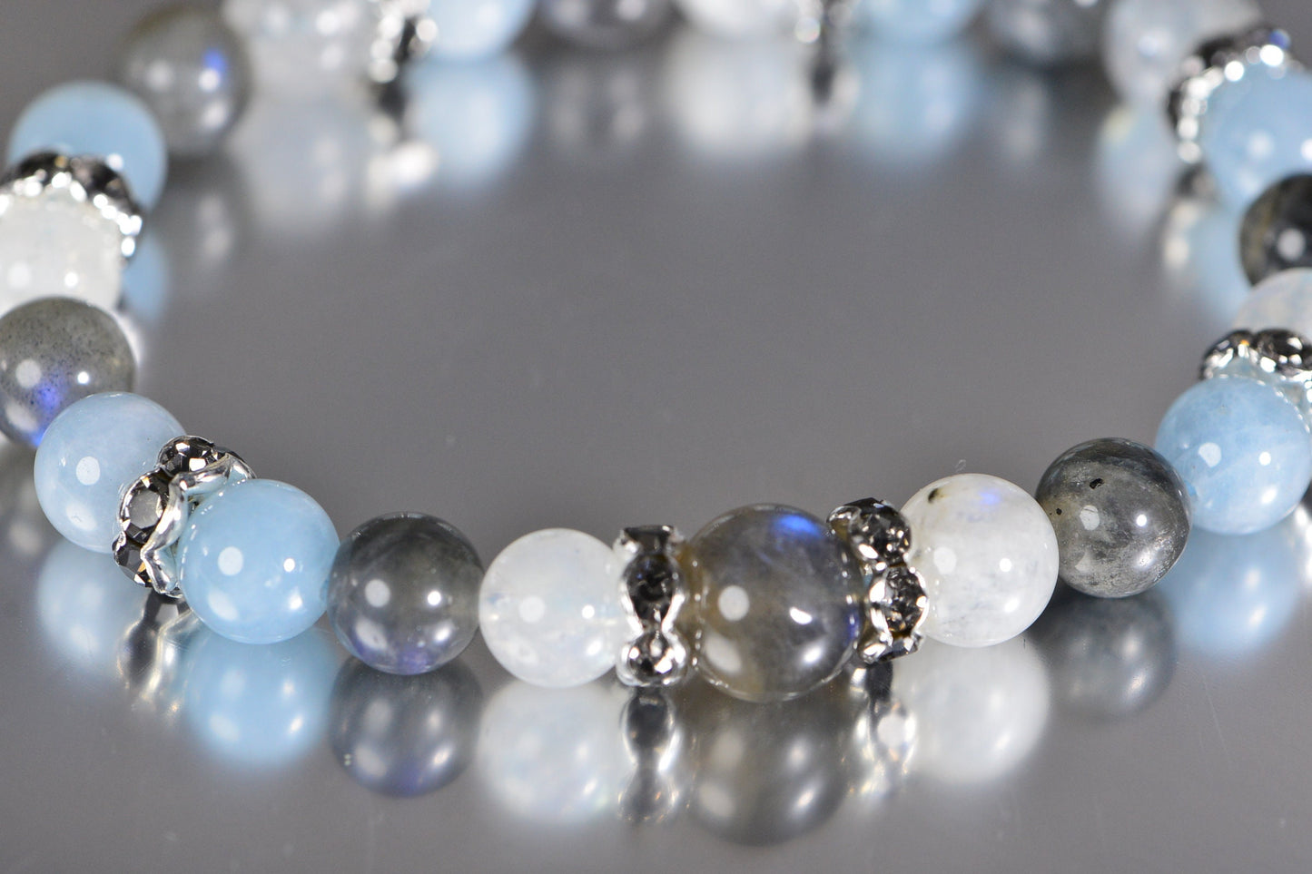 Moonstone Labradorite Bracelet: Natural Gemstone Stretch Bracelet