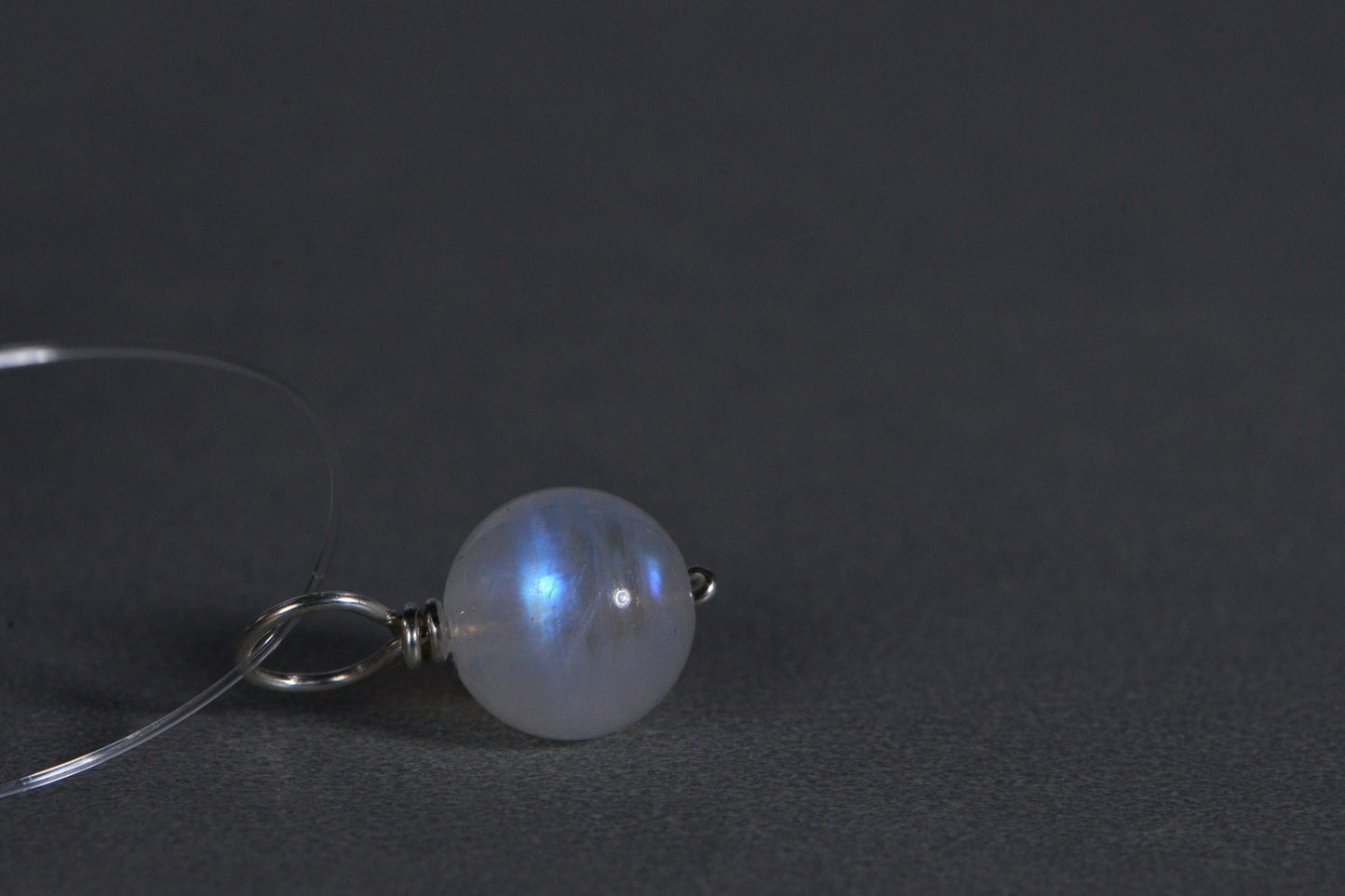 14K Gold Moonstone Bead Dangle, Rainbow Moonstone Charm (8mm)