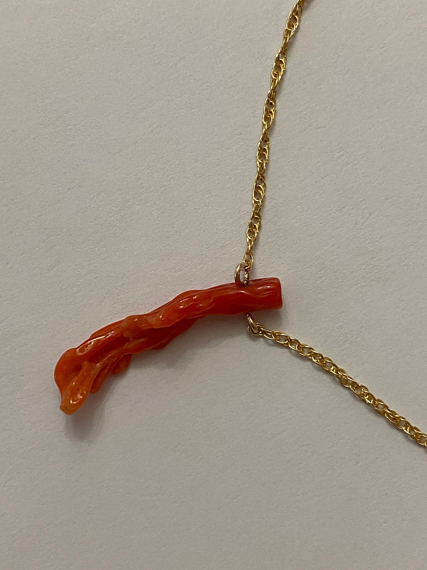 14K Gold Mediterranean Coral Branch Necklace: Red Orange Minimalist Jewelry