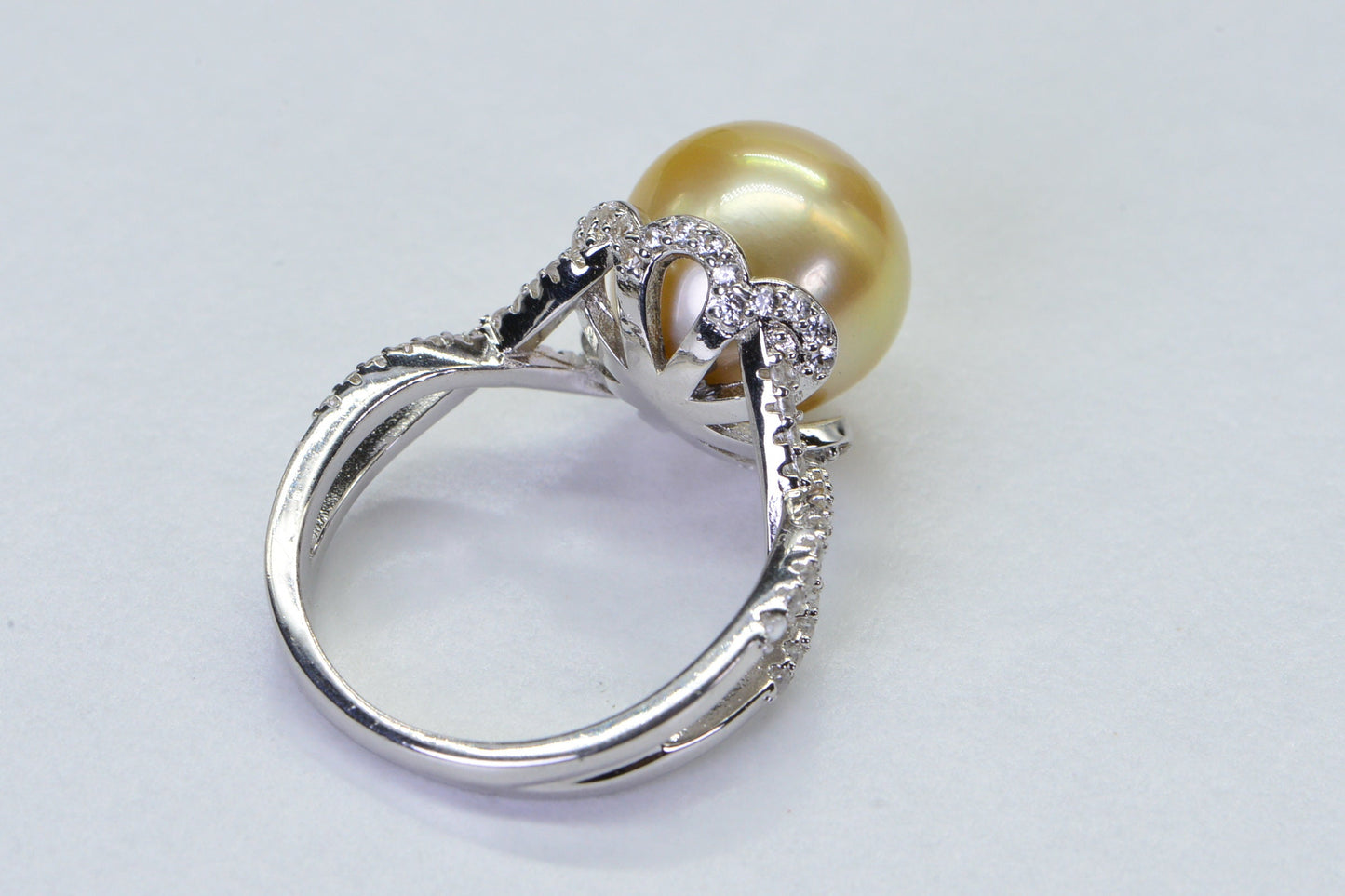 13mm Golden South Sea Pearl Ring: CZ Sterling Silver
