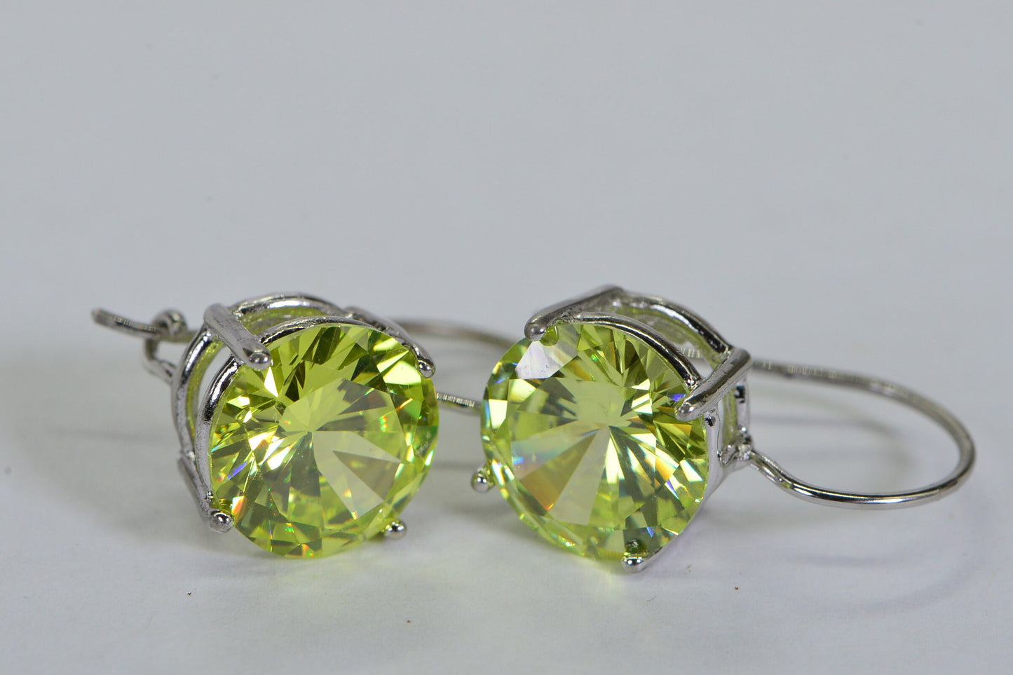 Canary Yellow Cubic Zirconia Sterling Silver Earrings, 11mm Round