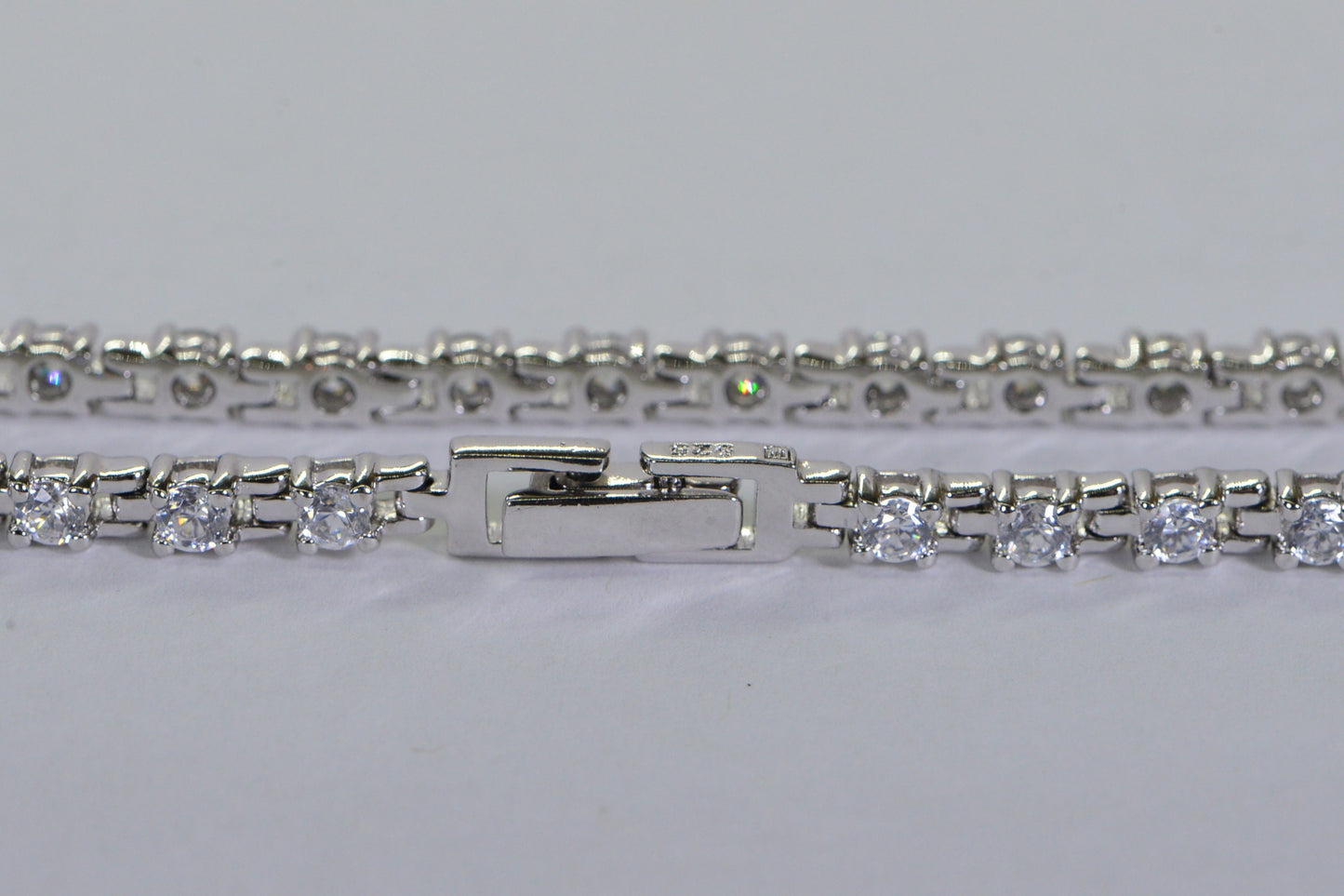 Simulated Diamond Tennis Bracelet, Rhodium over Sterling Silver