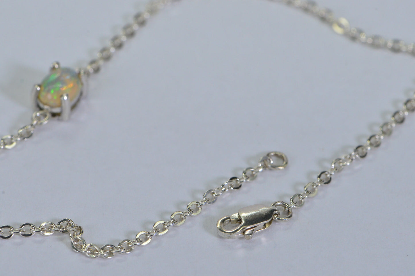 Ethiopian Opal Bracelet: Delicate Sterling Silver Chain, Welo Opal