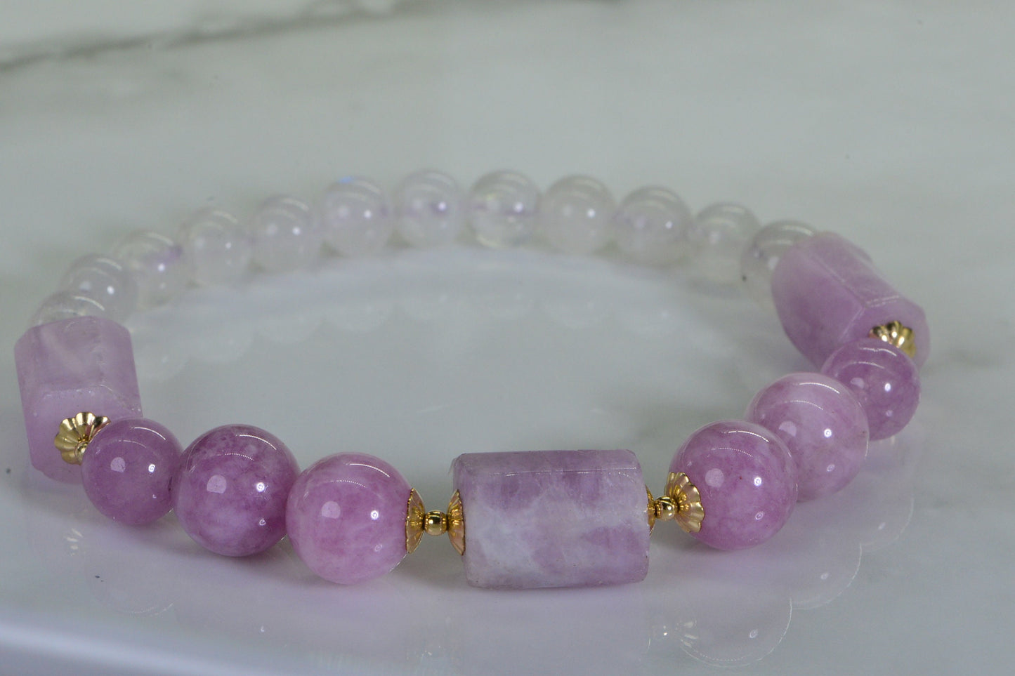 Kunzite Lavender Moonstone Bracelet: Gemstone Chakra Healing