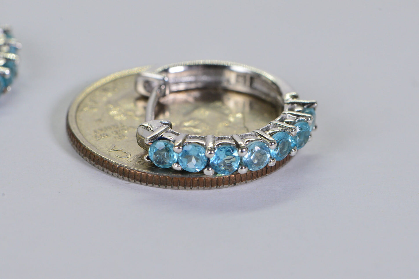 Aquamarine Sterling Silver Hoop Earrings: March Birthstone, 3/4 inch