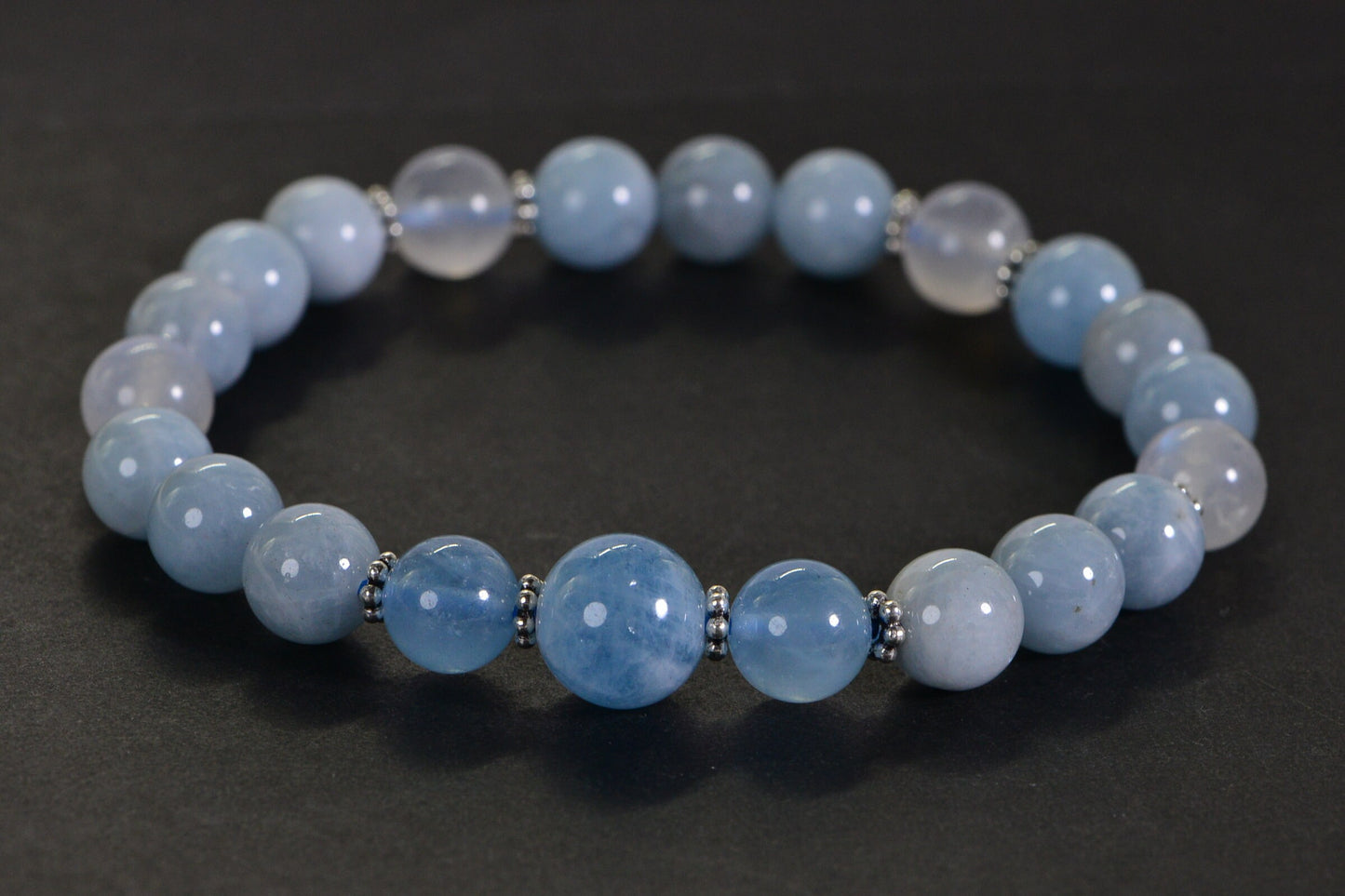 Aquamarine Moonstone Bracelet: 8mm Healing Crystal Gemstone