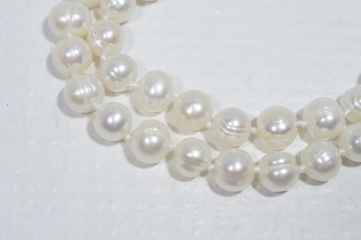 Freshwater Pearl Necklace: 7-8mm Knotted Pearls, Silver Clasp, 27 Inch